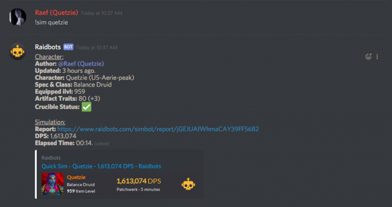 Raidbots discord bot команды